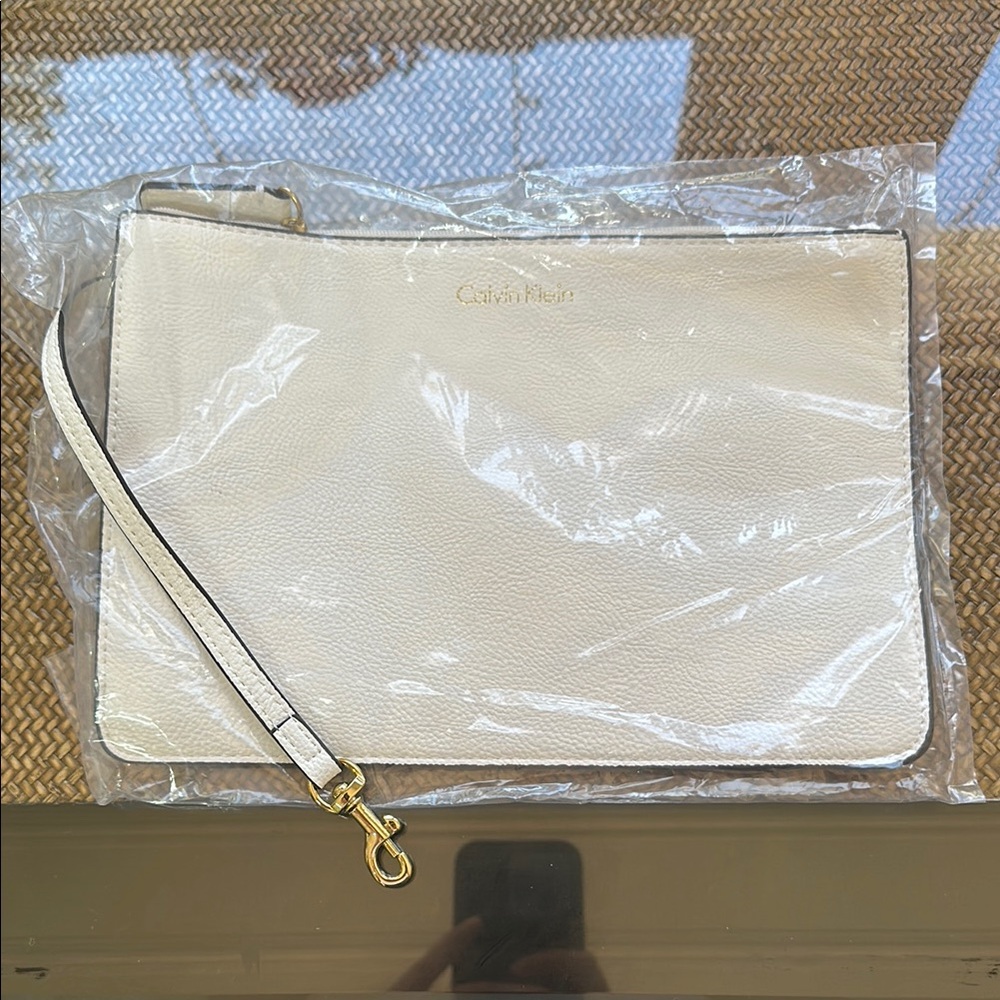 Calvin Klein Cream Minimalist Clutch Wristlet